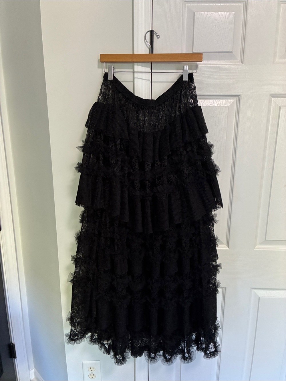 Free People Black Tiered Lace Maxi Skirt